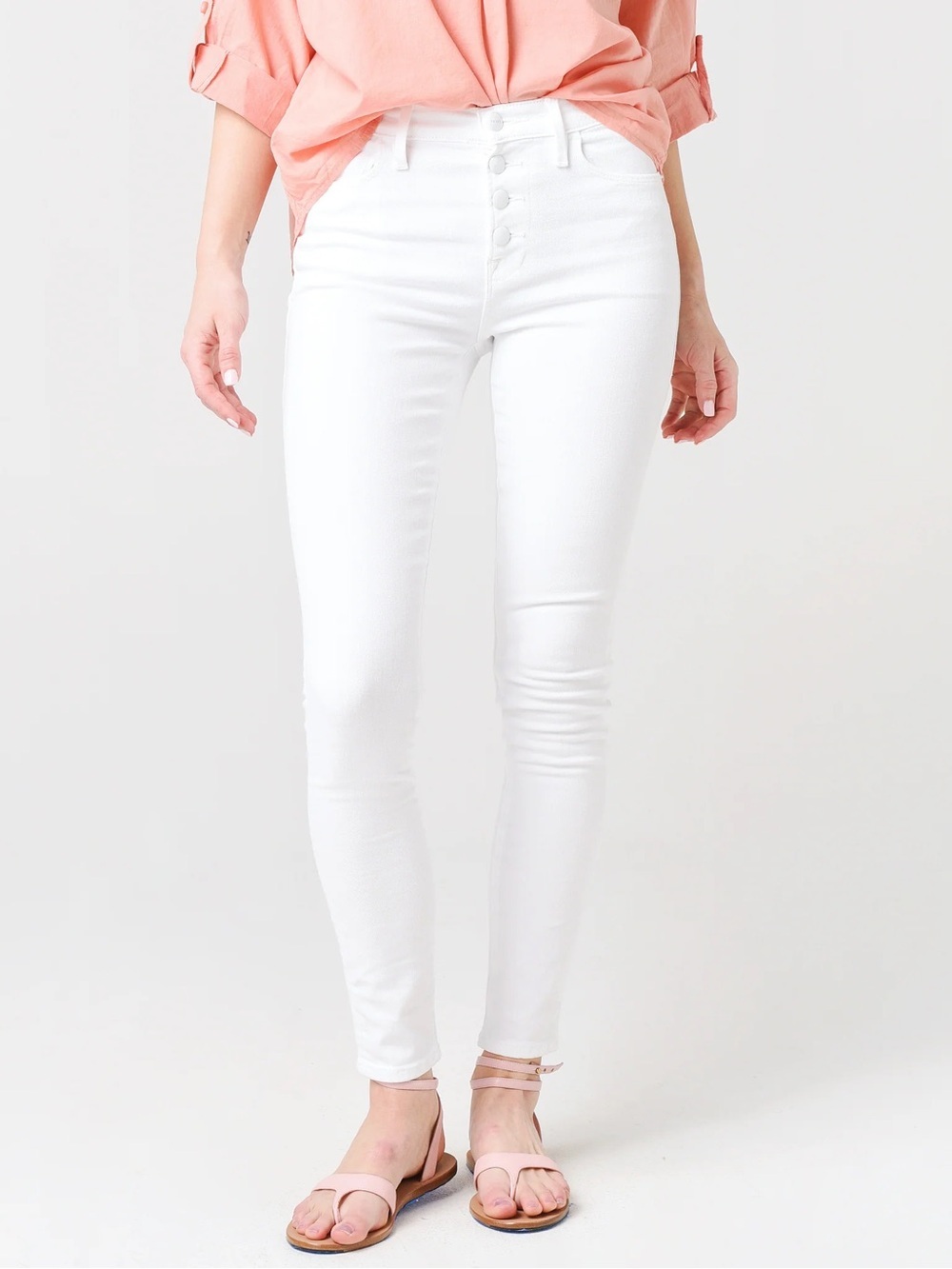 FRAME Le High Skinny Exposed Buttons Jean Blanc White Denim Women’s Size 27